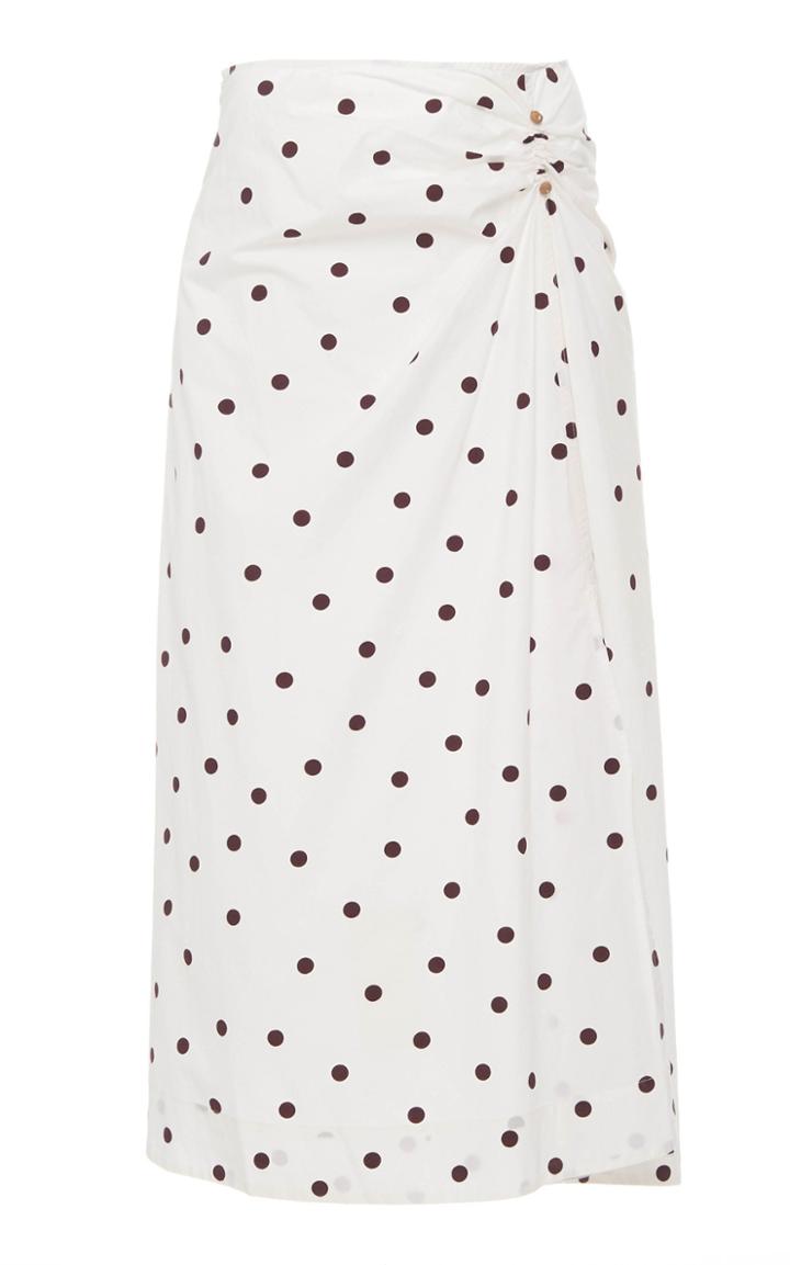 Ganni Printed Cotton Poplin Polka Dot Midi Skirt