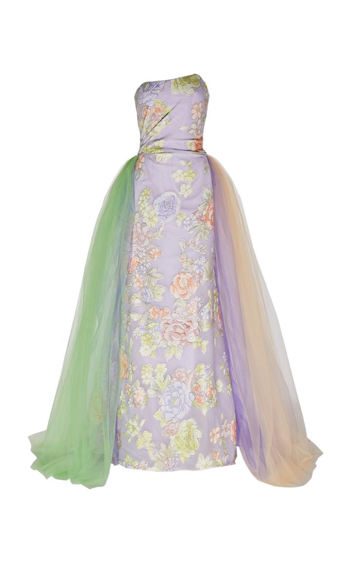 Rodarte Draped Jacquard Tulle Gown