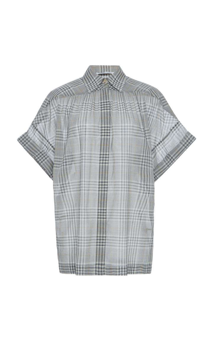 Moda Operandi Agnona Plaid Wool-silk Voile Gathered Shirt Size: 36