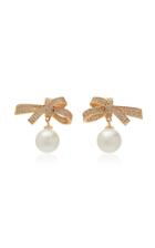 Fallon Gold-tone Brass, Crystal And Pearl Bow Drop Earrings