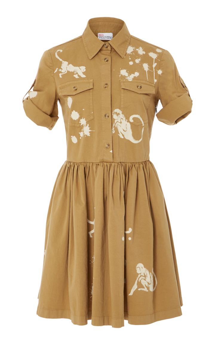Red Valentino Cotton Twill Dress With Monkey Print