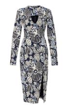 Christian Siriano Floral Print Long Sleeve Cut Out Dress