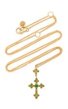 Moda Operandi Nayla Arida 18k Gold Emerald & Tsavorite Cross Necklace
