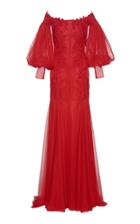 Costarellos Off The Shoulder Tulle Lace Gown