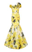 Marchesa Floral Printed Silk Moir Fit And Flare Gown