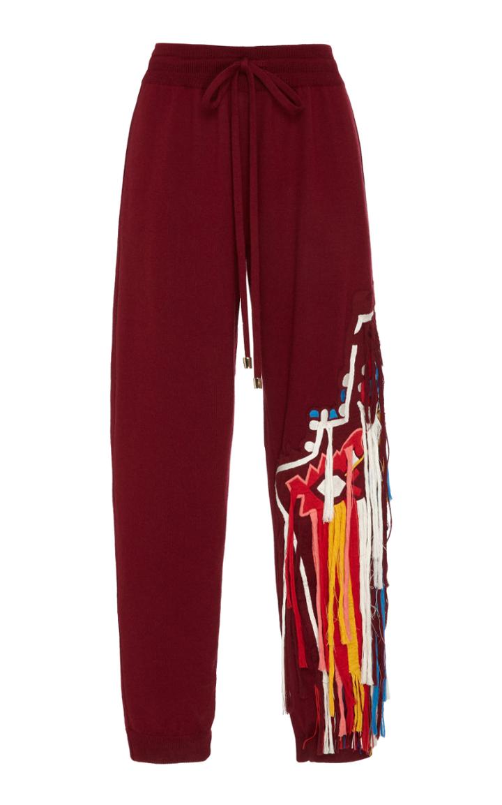 Oscar De La Renta Fringe-trimmed Wool-cashmere Knit Track Pants