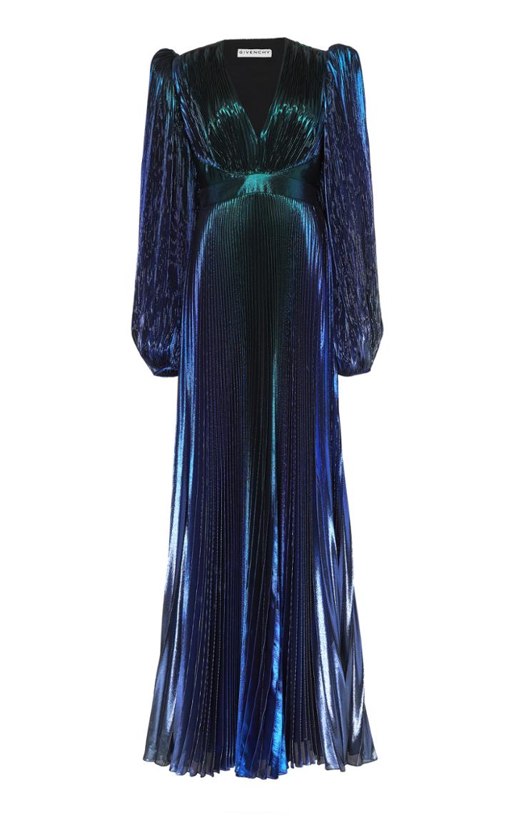 Givenchy Pleated Metallic Silk-blend Maxi Dress