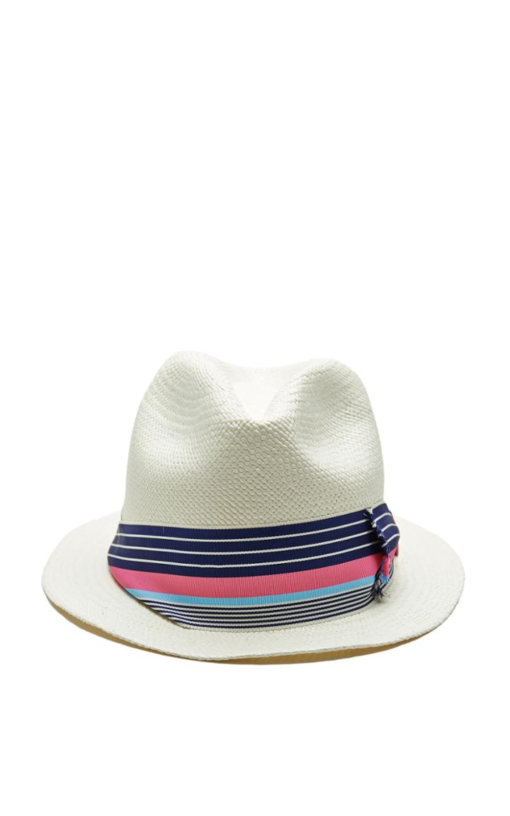 Sensi Studio Adrian Frayed Bow Straw Hat In White