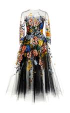 Moda Operandi Oscar De La Renta Floral-embroidered Tulle Midi Dress