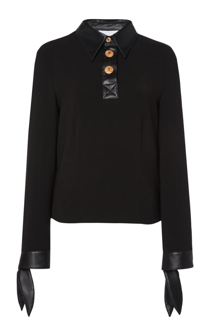 Nanushka Agnes Faux Leather-trimmed Crepe Blouse