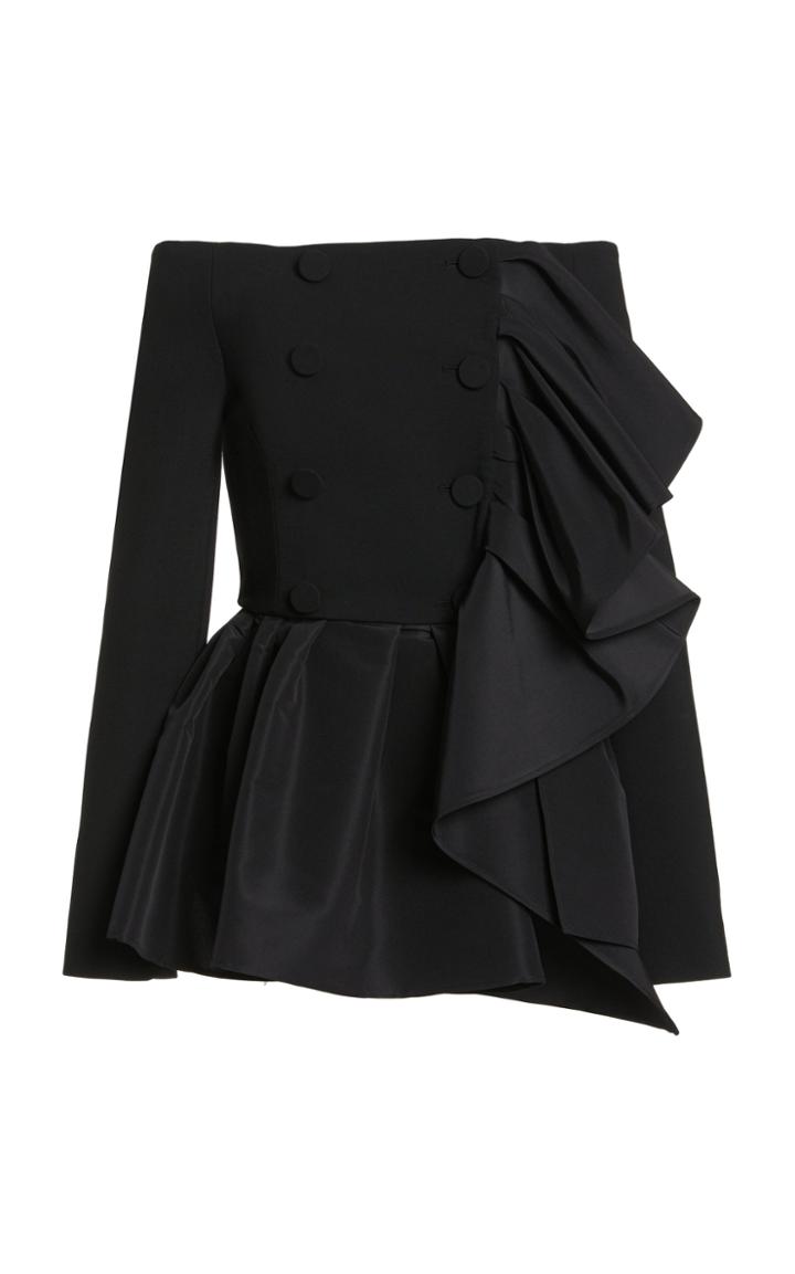 Moda Operandi Carolina Herrera Off-shoulder Double Wool Ruffle Detail Jacket