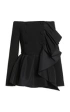 Moda Operandi Carolina Herrera Off-shoulder Double Wool Ruffle Detail Jacket