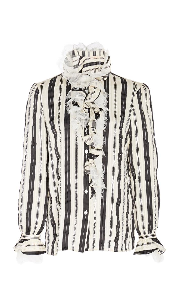 Tory Burch Striped Silk Bow Blouse
