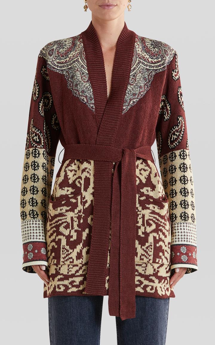 Moda Operandi Etro Jacquard-knit Linen-silk Belted Cardigan