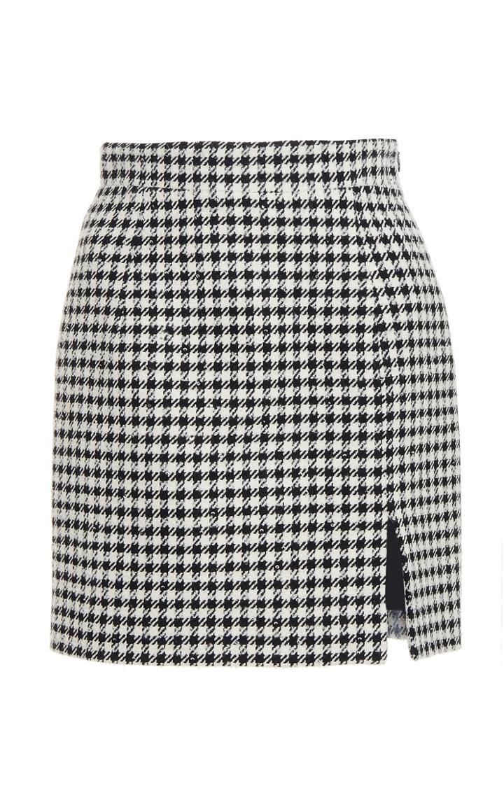 Moda Operandi Alessandra Rich Vichy Sequin Tweed Mini Skirt With Side Split