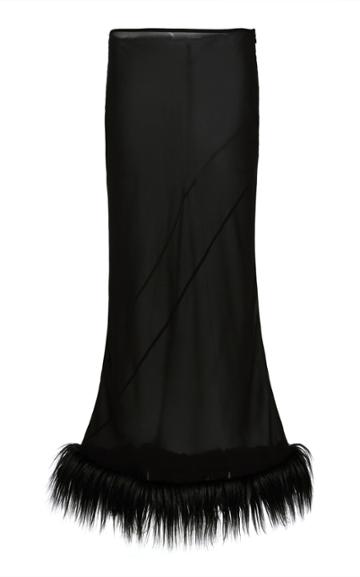 Moda Operandi Acne Studios Immy Feather-trimmed Silk Georgette Midi Skirt