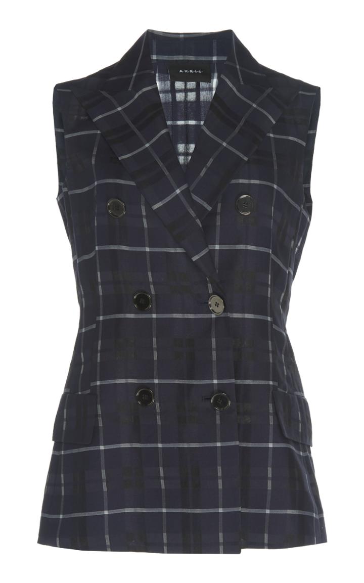 Moda Operandi Akris Gernot Plaid Double-breasted Cotton-silk Blend Vest Size: 2