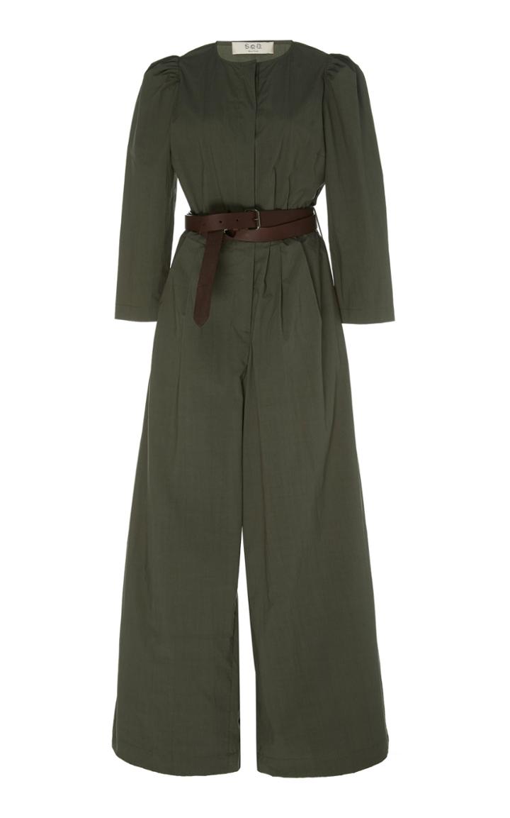 Sea Belted Cotton-twill Wide-leg Jumpsuit