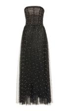Monique Lhuillier Pearl Embellished Tulle Tea Length Dress