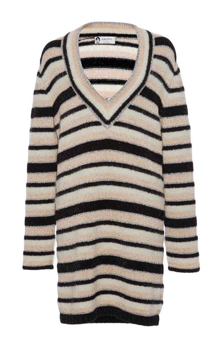Lanvin V Neck Striped Sweater Dress