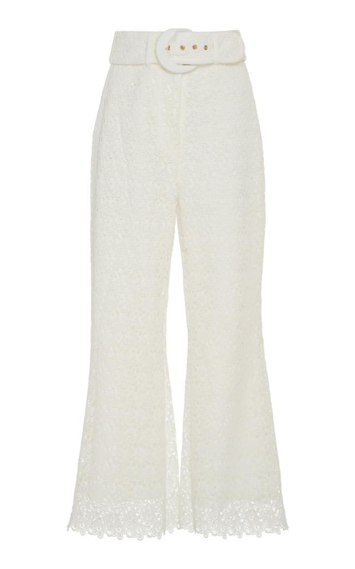 Zimmermann Belted Cropped Cotton Lace Wide-leg Pants