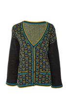Anna Sui Print-blocked Tweed Knit Cardigan