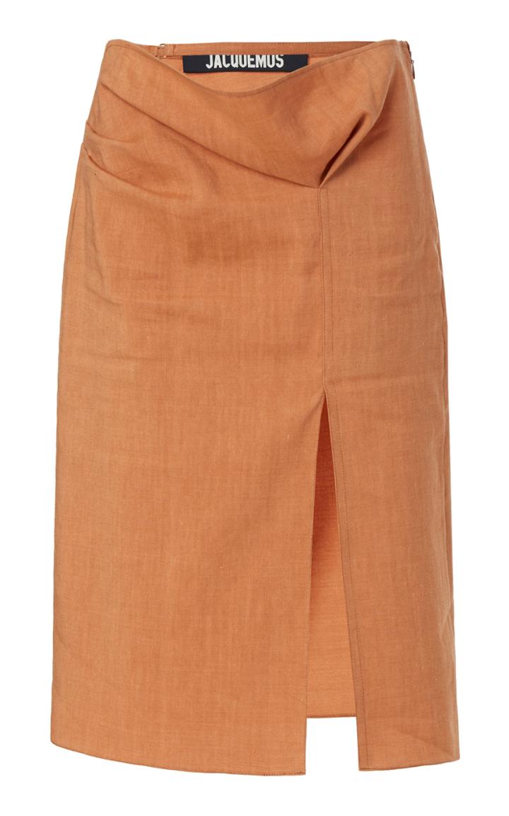Moda Operandi Jacquemus Drap Tie-detailed Pleated Hemp-blend Midi Skirt