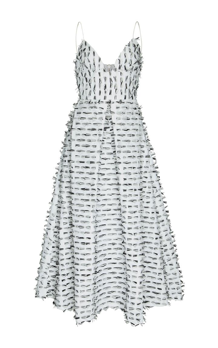 Alex Perry The Spencer Raffia Bikini Pleat Midi Dress