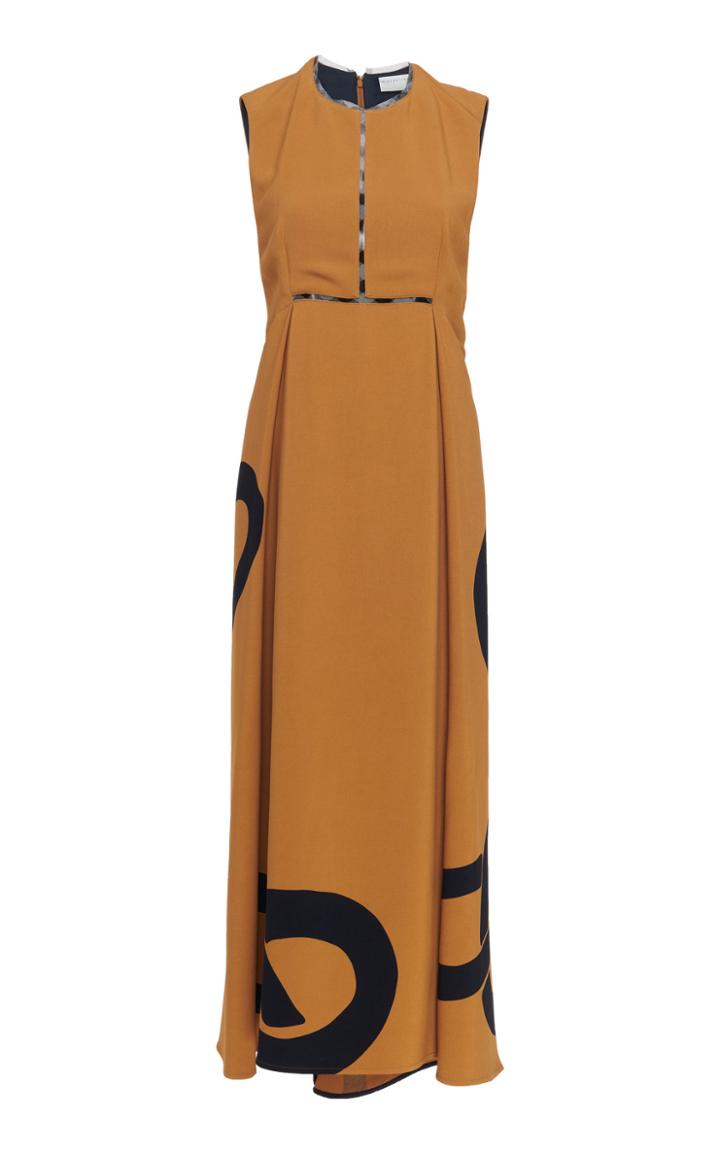 Victoria Beckham Knot-print Sleeveless Crepe Midi Dress
