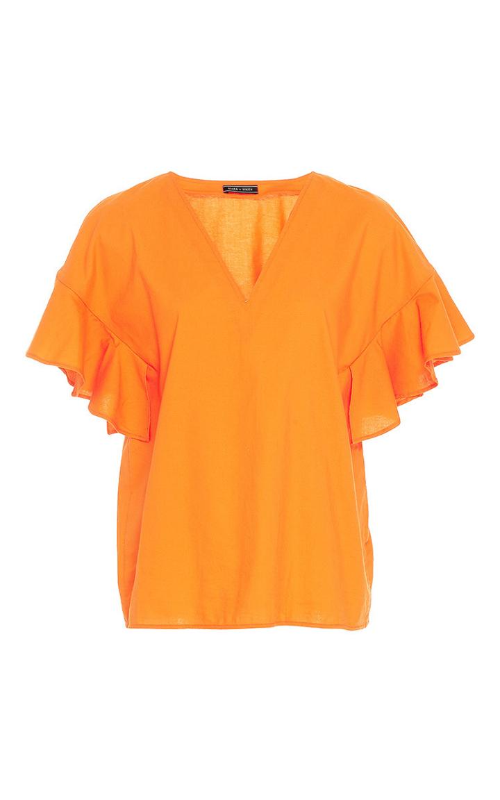 Mds Stripes Flutter Sleeve V Neck Top