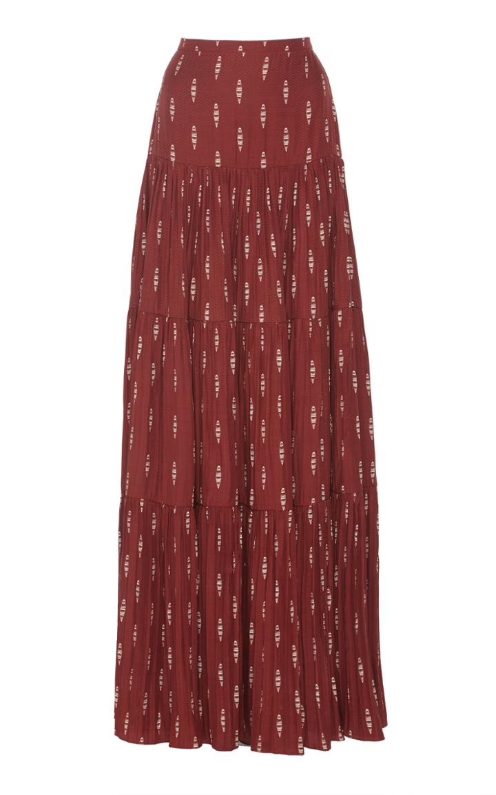 Johanna Ortiz Relatos De Mi Tierra Pleated Jacquard Maxi Skirt