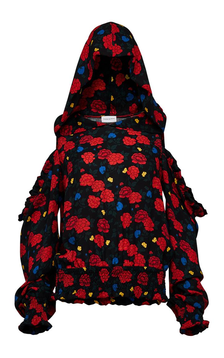 Magda Butrym Floral Cold Shoulder Hooded Blouse
