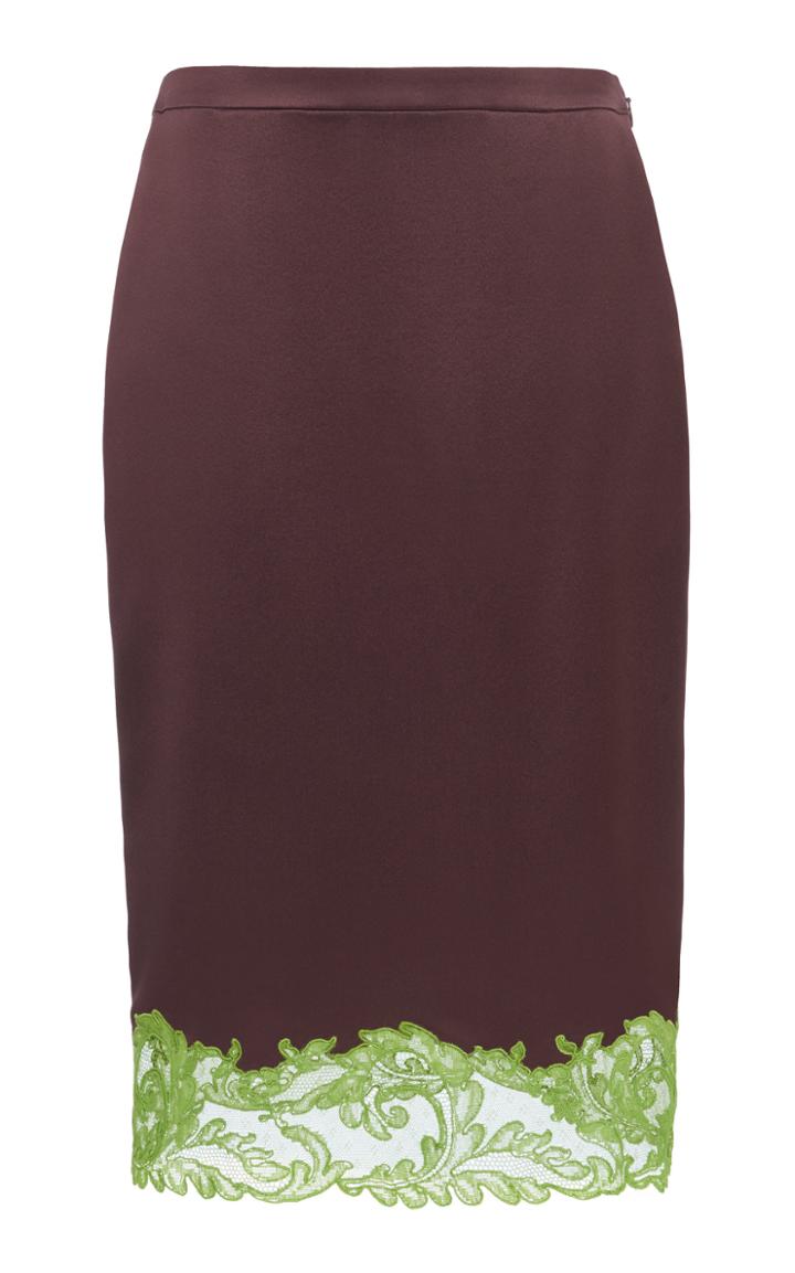 Versace Lace-trimmed Silk-satin Skirt