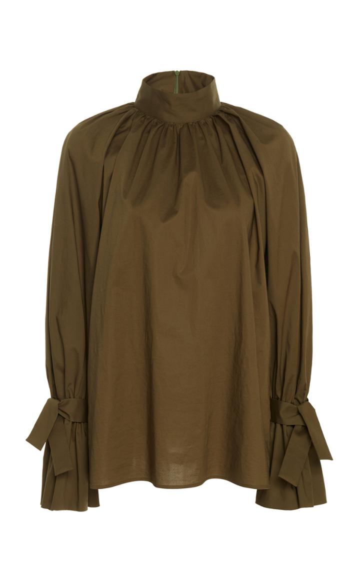 Stella Jean Billowing Cotton Mock Neck Blouse
