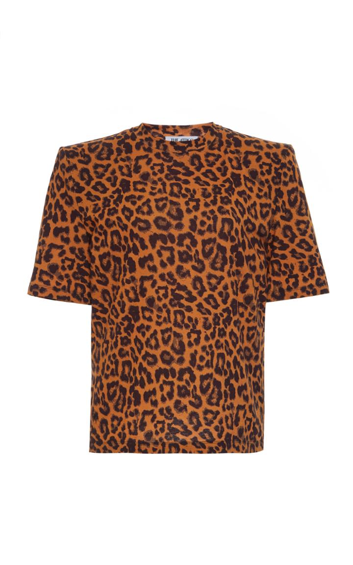 Attico Leopard Crewneck Cotton T-shirt Size: 42