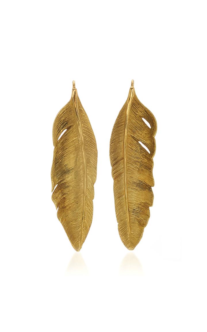 Vintage Angela Cummings By Mahnaz Collection 18k Yellow Gold Feather Pendant Earrings