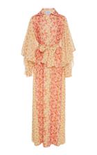 Luisa Beccaria Floral Chiffon Tie Front Caftan