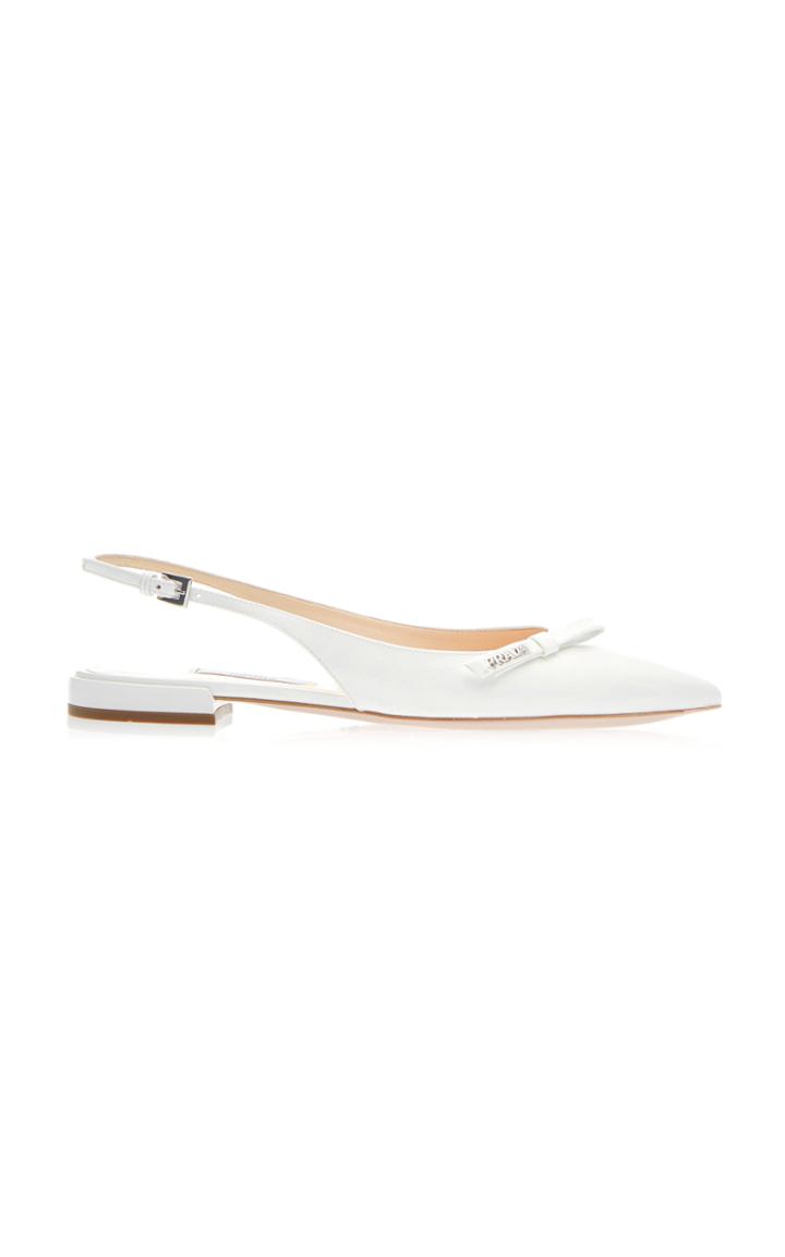 Prada Bow-embellished Slingback Textured-leather Flats