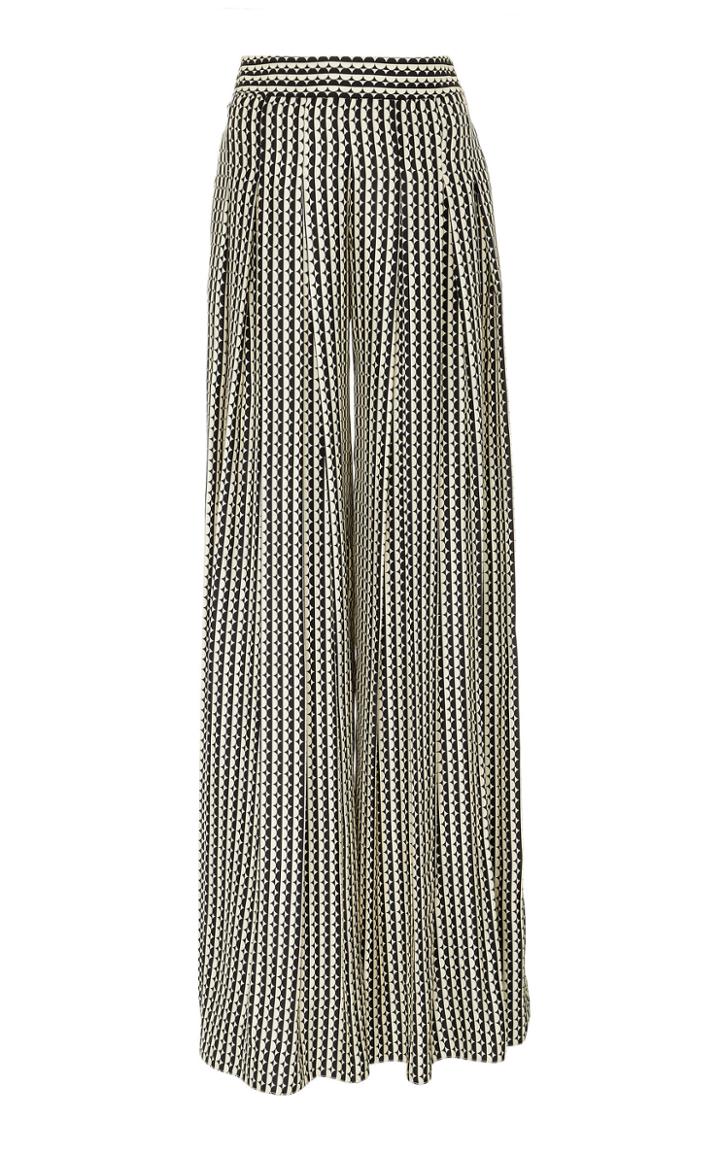 Oscar De La Renta Pleated Printed Silk-chiffon Wide Leg Pants