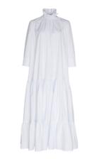 Calvin Klein 205w39nyc Double Stripe Cotton Flounce Dress With Ruched Collar
