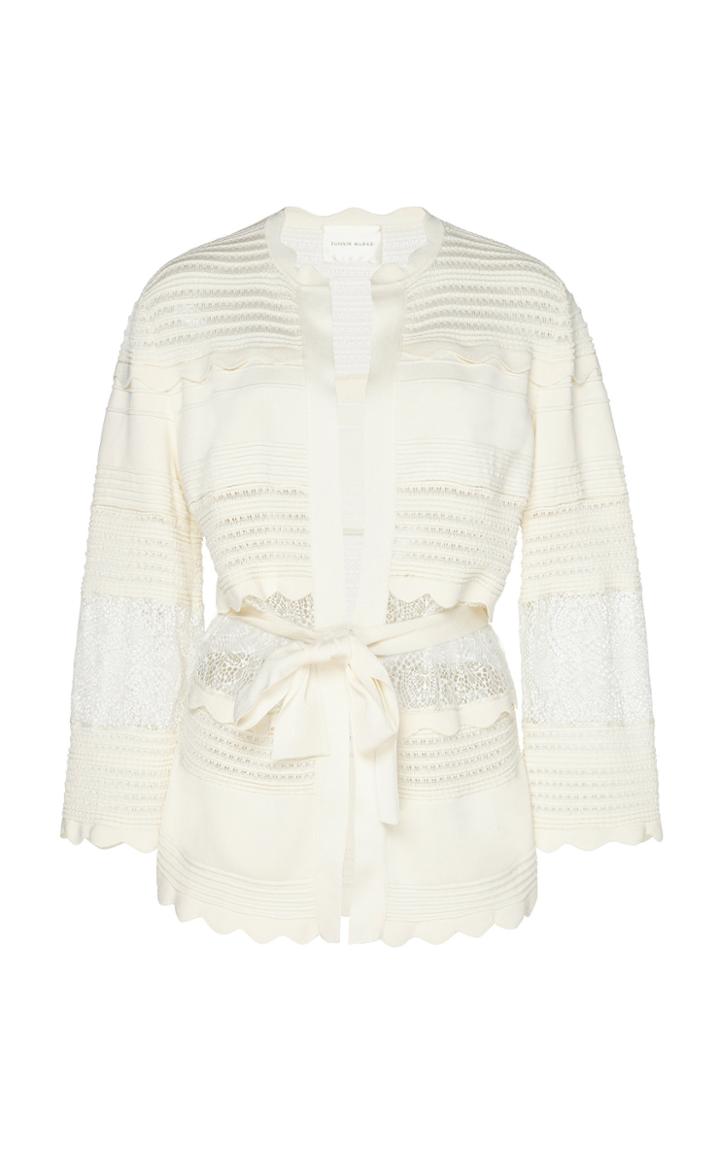 Moda Operandi Zuhair Murad Scallop And Lace-detailed Open-knit Cardigan Size: 32