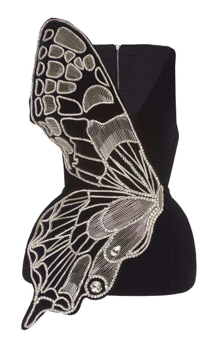 David Koma Butterfly Embroidered Peplum Top