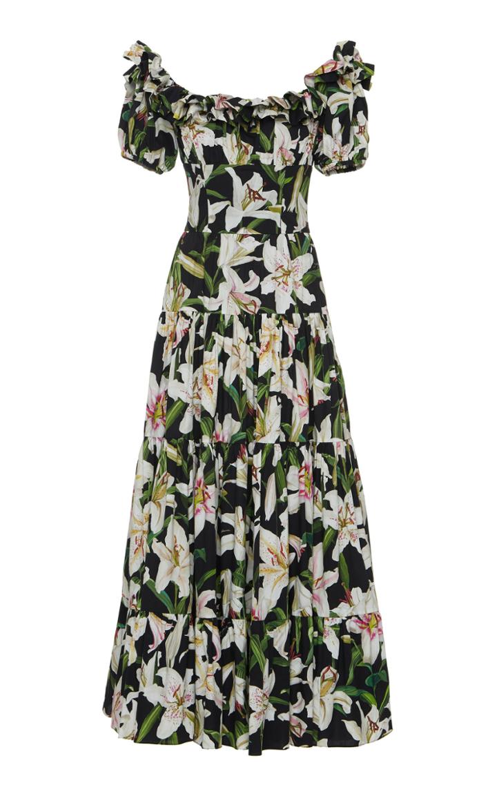 Dolce & Gabbana Off-the-shoulder Floral-print Cotton-voile Maxi Dress