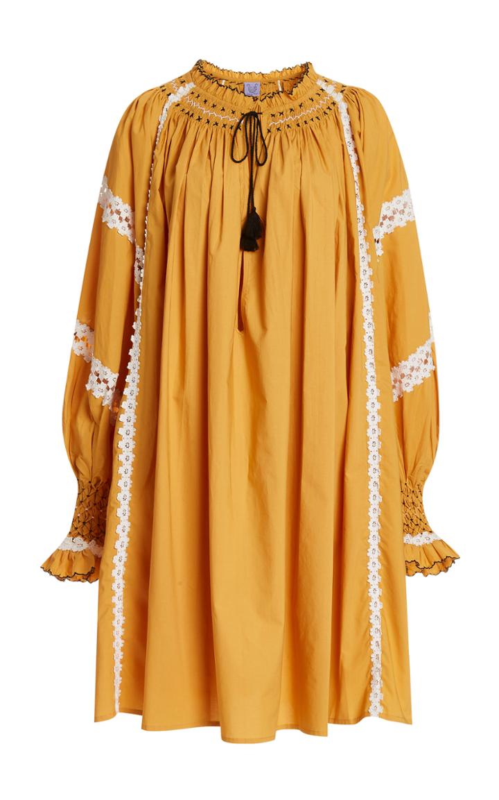 Thierry Colson Vladia Lace-trimmed Cotton Mini Caftan