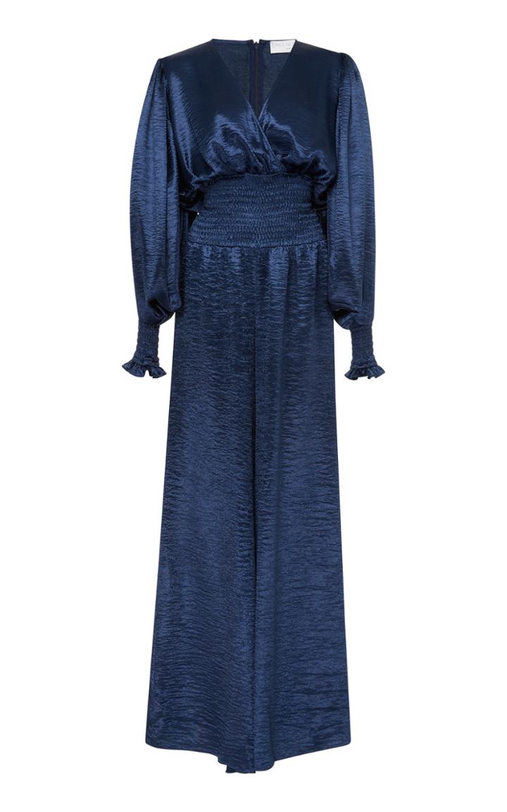 Caroline Constas Smocked Satin Wide-leg Jumpsuit