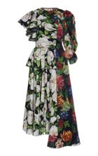 Dolce & Gabbana One-sleeve Ruffle Charmeuse Organza Paneled Dress
