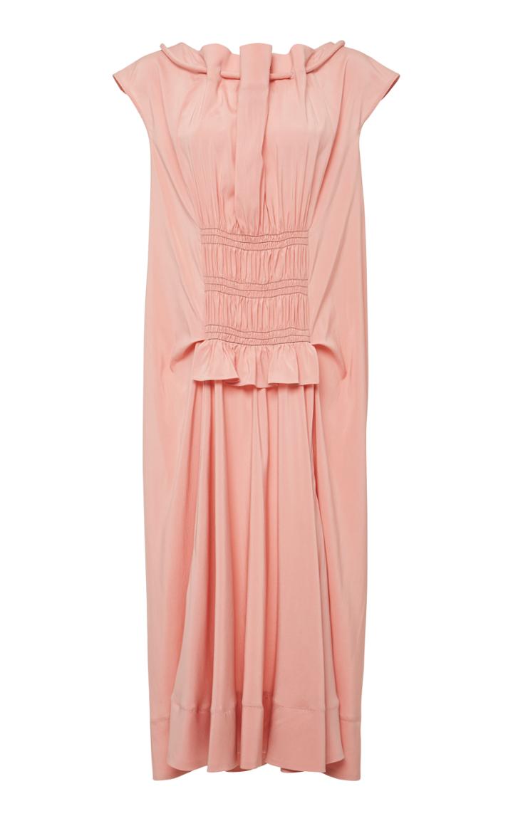 Carven Smocked Stretch-silk Midi Dress