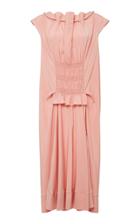 Carven Smocked Stretch-silk Midi Dress