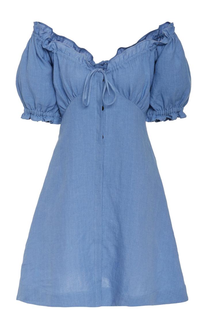 Casa Raki Valentina Off-the-shoulder Linen Mini Dress