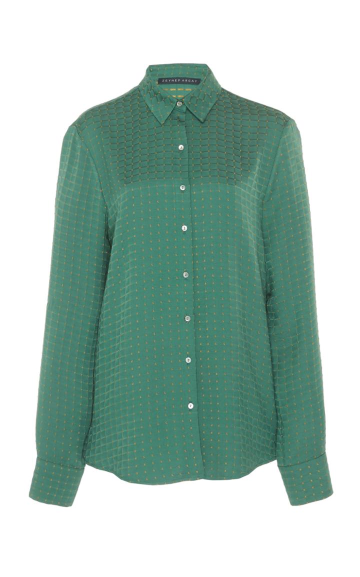 Zeynep Aray Jacquard Satin Button Down Shirt